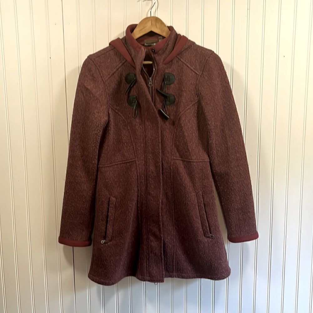 Athleta burgundy wool blend toggle front coat